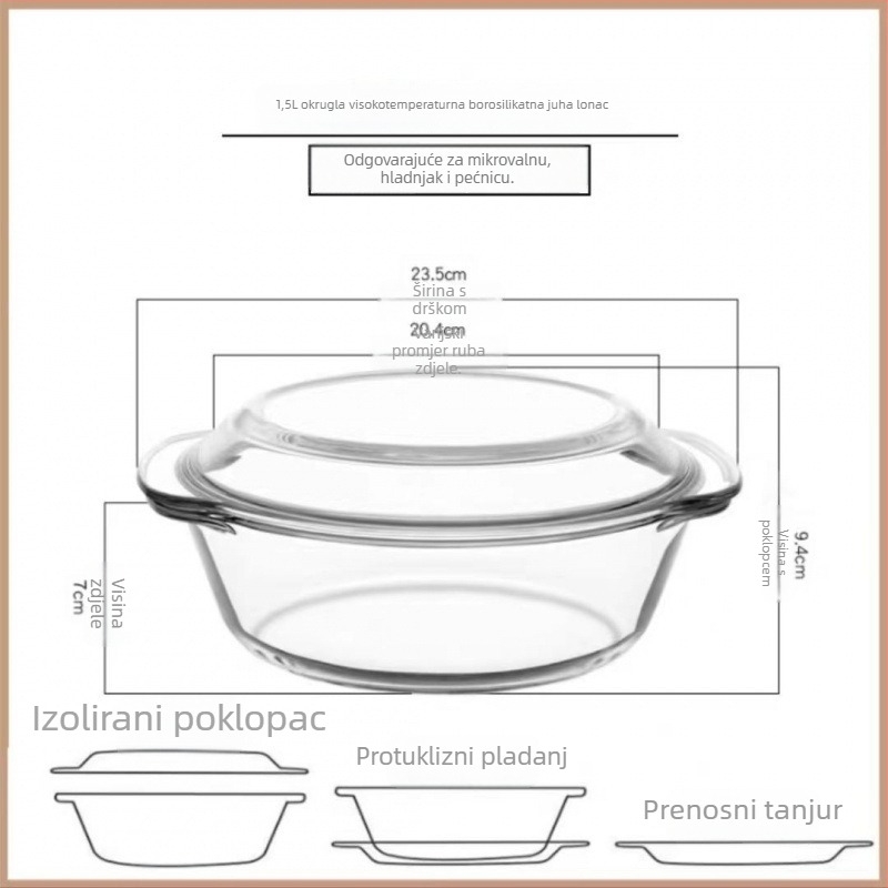 Staklena zdjela za kuhanje jaja na paru s poklopcem, termički otporno borosilikatno staklo, nepravilnog oblika, emajlirani površ, nije pogodno za mikrovalnu pećnicu