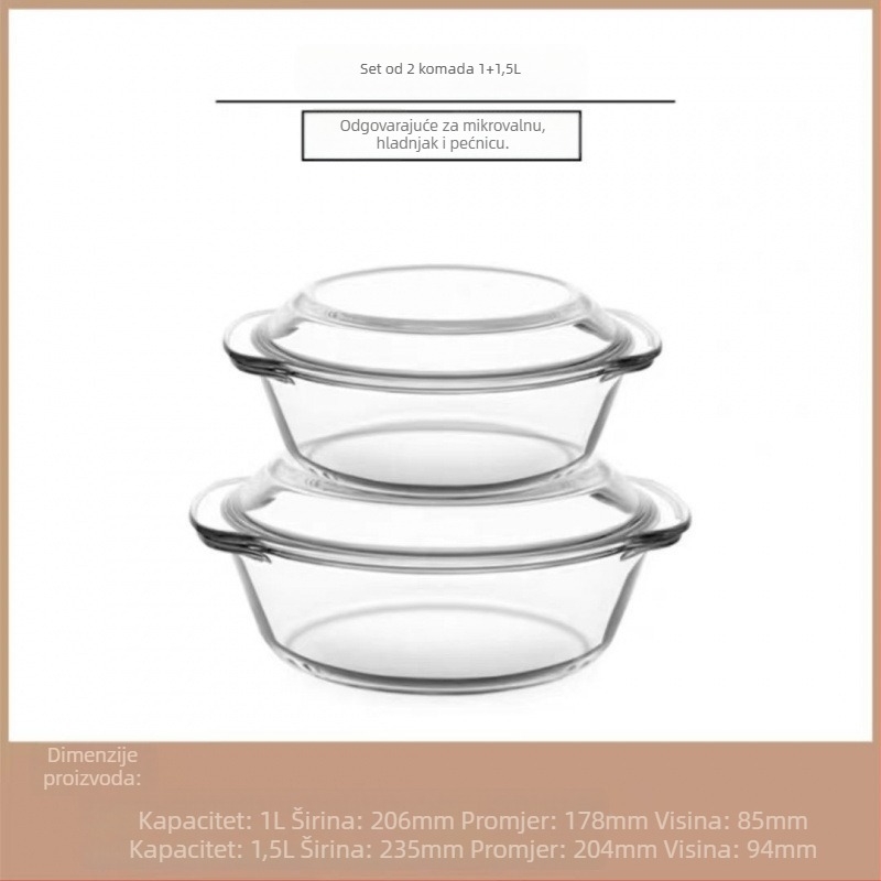 Staklena zdjela za kuhanje jaja na paru s poklopcem, termički otporno borosilikatno staklo, nepravilnog oblika, emajlirani površ, nije pogodno za mikrovalnu pećnicu