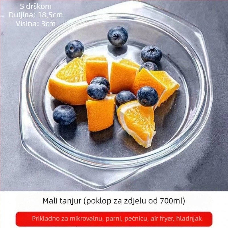 Staklena zdjela za kuhanje jaja na paru s poklopcem, termički otporno borosilikatno staklo, nepravilnog oblika, emajlirani površ, nije pogodno za mikrovalnu pećnicu