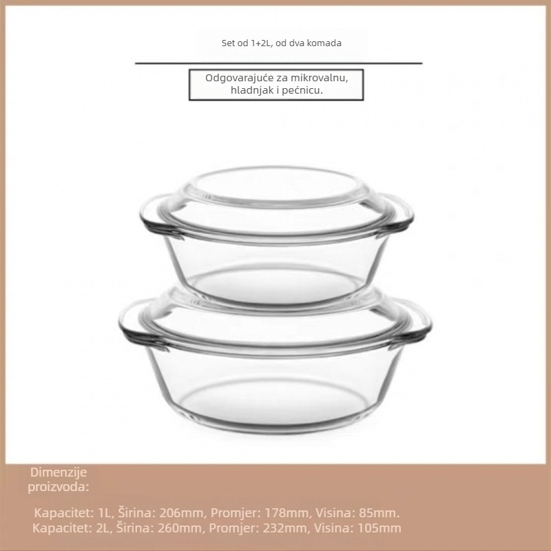 Staklena zdjela za kuhanje jaja na paru s poklopcem, termički otporno borosilikatno staklo, nepravilnog oblika, emajlirani površ, nije pogodno za mikrovalnu pećnicu