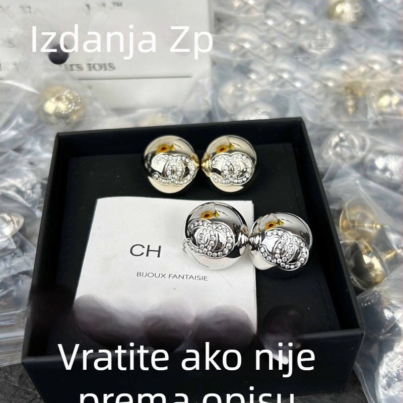 Naušnice Yiqin: geometrijski dizajn s dvostrukim C kristalima, trodimenzionalna kugla, bakrene iglice, precizna izrada, 2026