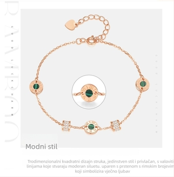Narukvica od 925 srebra, malahit, chalcedon, sintetički cirkon, geometrijski dizajn