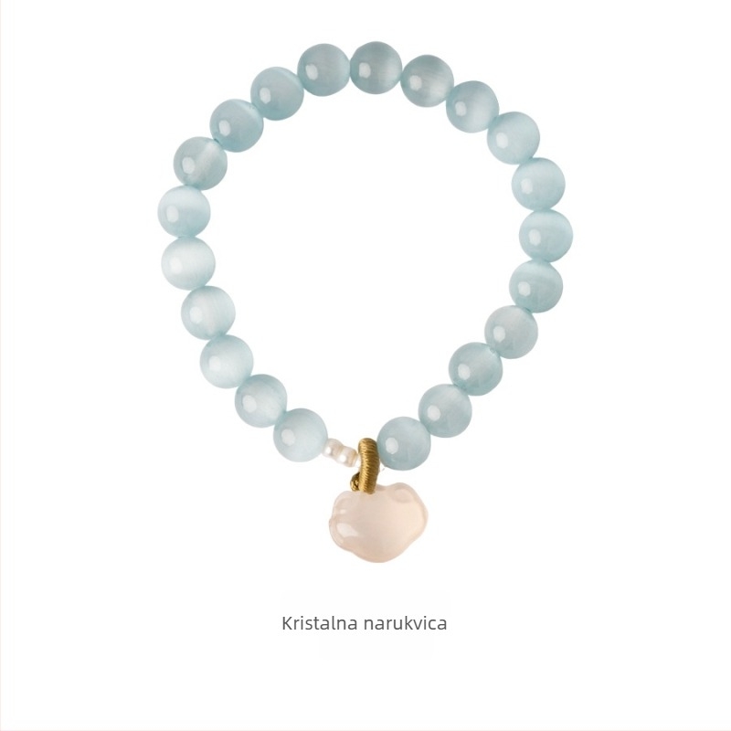 Narukvica s Cat's Eye kamenom i Chalcedonyjem, kristalni materijal, ručna izrada, geometrijski oblik, ženski stil