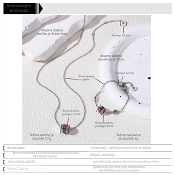 Set ogrlice i narukvice od titan čelika s dijamantnom obradom, O-oblika lanaca, privjesak od titan čelika, unisex, nišni osobni trend