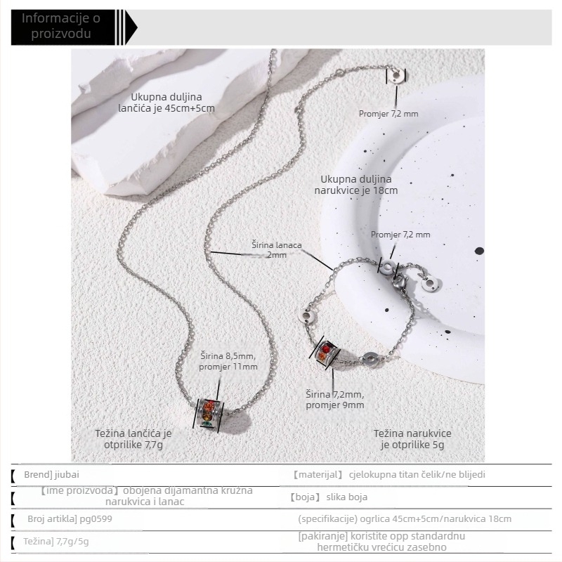 Set ogrlice i narukvice od titan čelika s dijamantnom obradom, O-oblika lanaca, privjesak od titan čelika, unisex, nišni osobni trend
