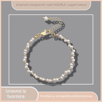 Ogrlica s umjetnim perlama, geometrijski privjesak od srebra 925, ručno izrađena