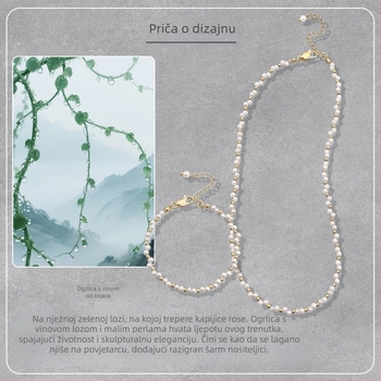 Ogrlica s umjetnim perlama, geometrijski privjesak od srebra 925, ručno izrađena