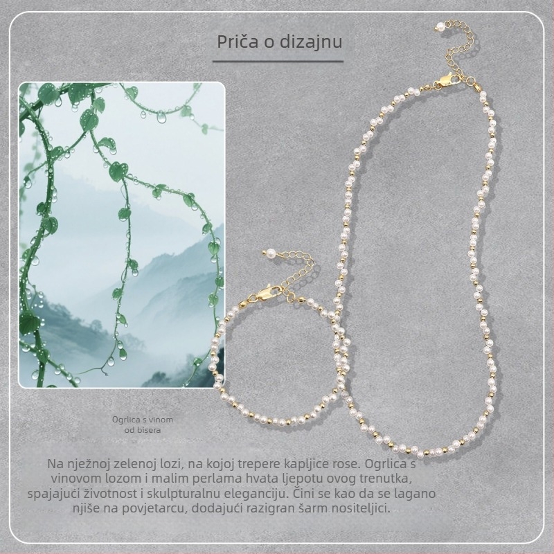 Ogrlica s umjetnim perlama, geometrijski privjesak od srebra 925, ručno izrađena