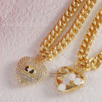 Unisex bakreni lanac s uvijenim lancem i privjeskom u obliku srca s slovom i cirkonima — set ogrlice i nakita za ruku