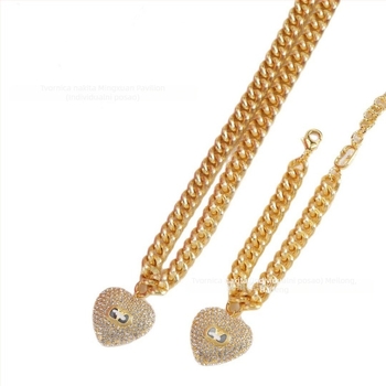 Unisex bakreni lanac s uvijenim lancem i privjeskom u obliku srca s slovom i cirkonima — set ogrlice i nakita za ruku