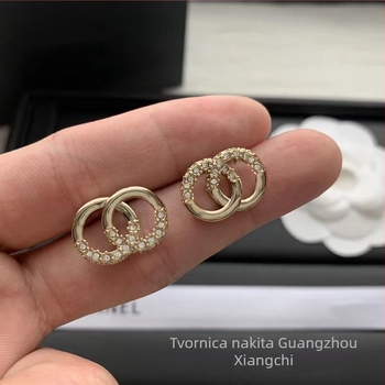 Set ogrlice i naušnica s motivom slova C i metalnim rhinestones, od mesinga, korejski stil, s O lancem