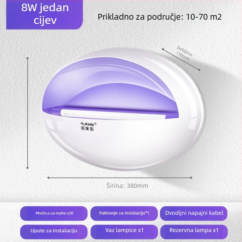 Zidna lipljiva lampa za komarce za restorane i hotele, UV svjetlosna zamka, pokriće 61 m²+, ABS kućište, 1 godina jamstva