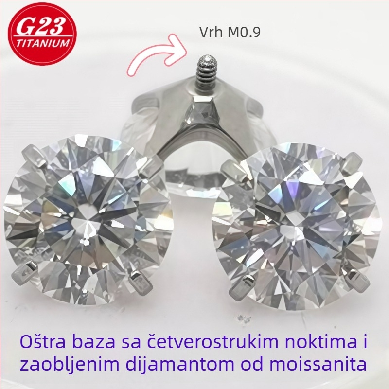 Geometrijski čepići za uši i usne od titanije G23, četverostrane kandže, polirano