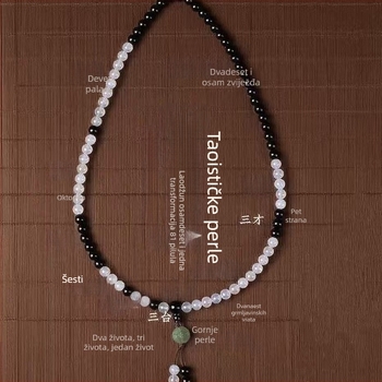 Naramak od 8 mm achata s Tai Chi Yin Yang Bagua i daoističkim molitvenim biserima, unisex, 81 bisera