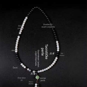 Naramak od 8 mm achata s Tai Chi Yin Yang Bagua i daoističkim molitvenim biserima, unisex, 81 bisera