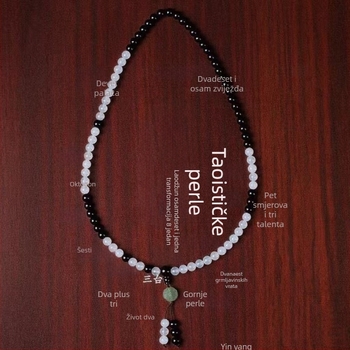Naramak od 8 mm achata s Tai Chi Yin Yang Bagua i daoističkim molitvenim biserima, unisex, 81 bisera