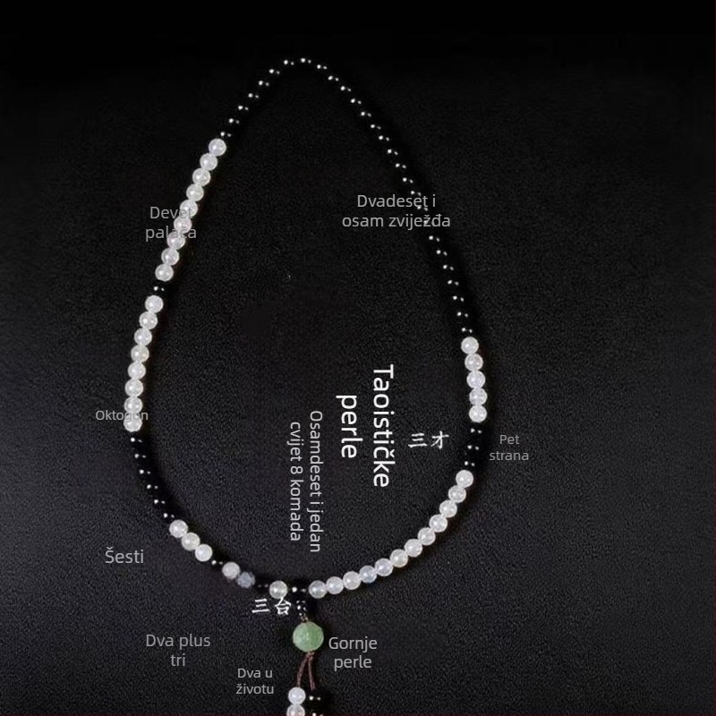 Naramak od 8 mm achata s Tai Chi Yin Yang Bagua i daoističkim molitvenim biserima, unisex, 81 bisera