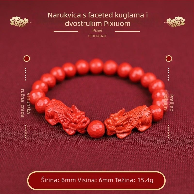 Narukvica od cinnabara s facetenim okruglim perlama, unisex, ručna izrada, etnički stil