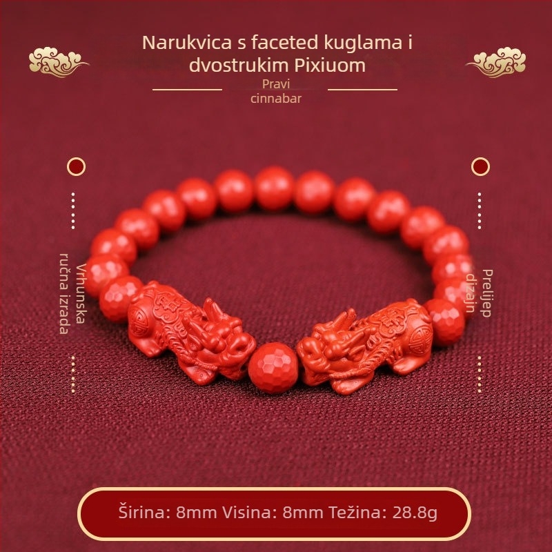 Narukvica od cinnabara s facetenim okruglim perlama, unisex, ručna izrada, etnički stil