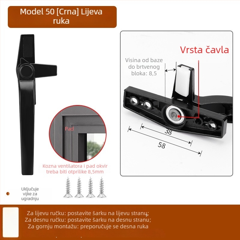 Kvaka za prozor od cinkovog legura, moderan stil, univerzalna, model 535353, pogodna za krilne i klizne prozore