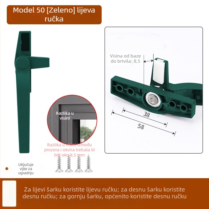 Kvaka za prozor od cinkovog legura, moderan stil, univerzalna, model 535353, pogodna za krilne i klizne prozore