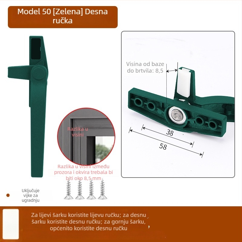 Kvaka za prozor od cinkovog legura, moderan stil, univerzalna, model 535353, pogodna za krilne i klizne prozore