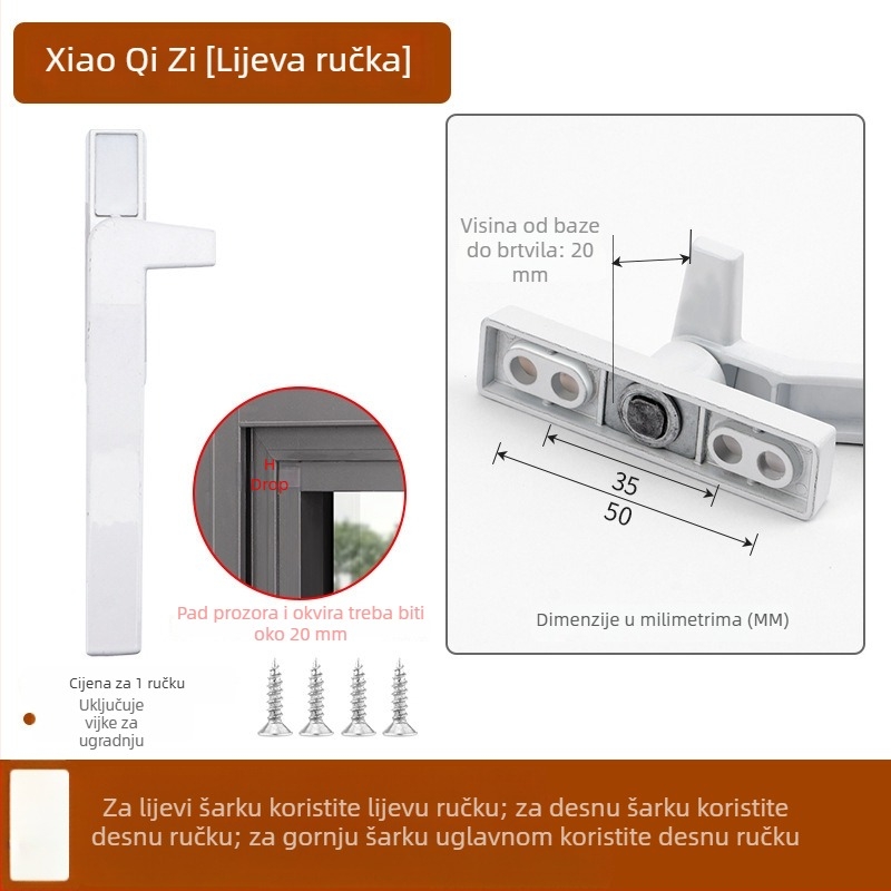 Kvaka za prozor od cinkovog legura, moderan stil, univerzalna, model 535353, pogodna za krilne i klizne prozore