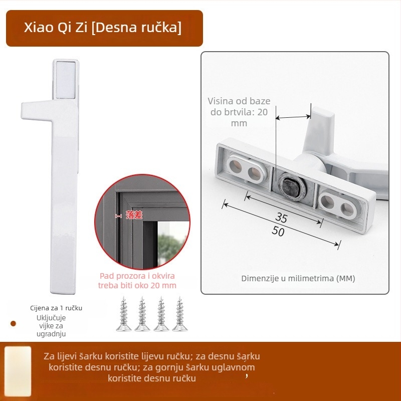 Kvaka za prozor od cinkovog legura, moderan stil, univerzalna, model 535353, pogodna za krilne i klizne prozore
