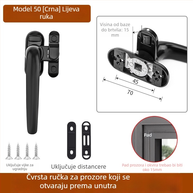 Kvaka za prozor od cinkovog legura, moderan stil, univerzalna, model 535353, pogodna za krilne i klizne prozore