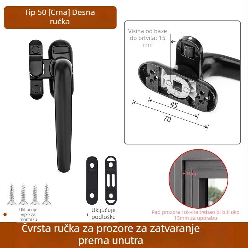 Kvaka za prozor od cinkovog legura, moderan stil, univerzalna, model 535353, pogodna za krilne i klizne prozore