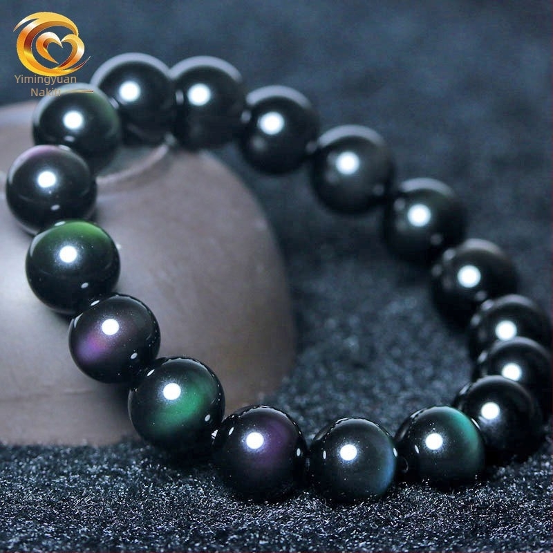 Narukvica od obsidijana, etnički stil, unisex, geometrijski oblik, polirani završni sloj, 7A kvaliteta