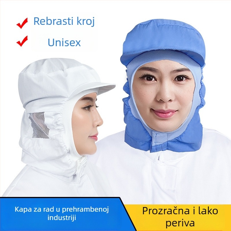 Bijela radnička kapa za preradu hrane, prozračna i periva, unisex sanitarna kapa sa mrežicom za uši