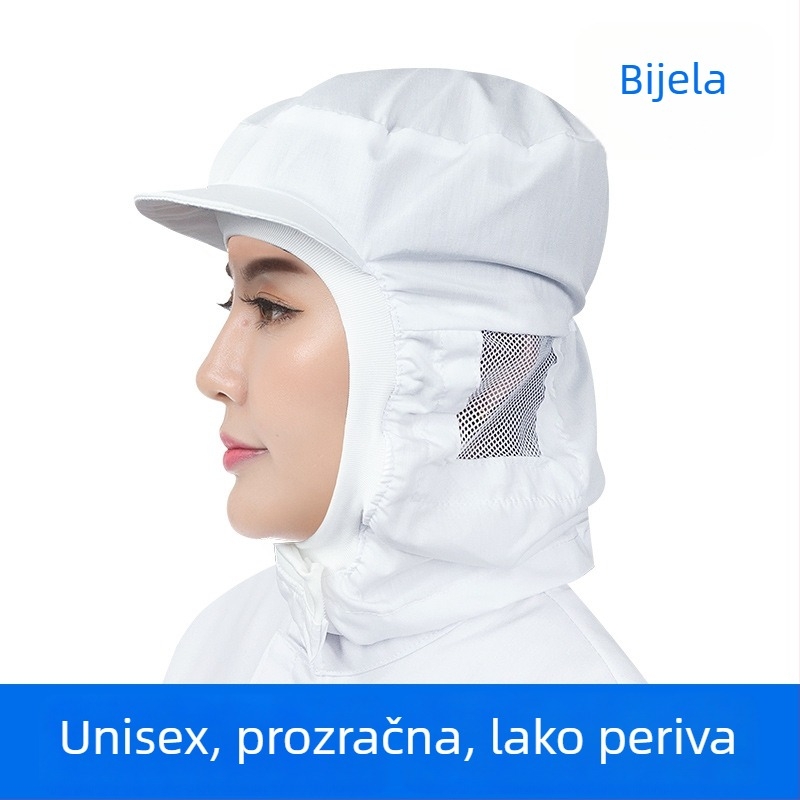 Bijela radnička kapa za preradu hrane, prozračna i periva, unisex sanitarna kapa sa mrežicom za uši