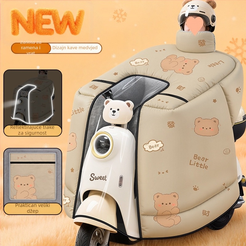 Kapu za električne motocikle otporna na vjetar sa kompletnim pokrivanjem, zimski fleece, vodootporan materijal s memorijskom tkaninom