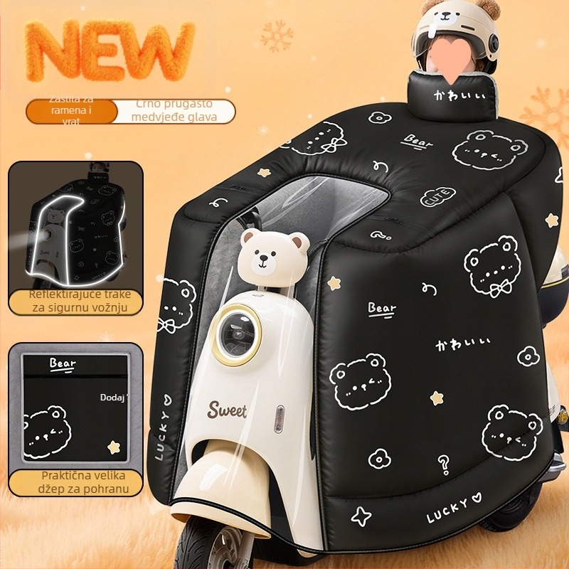 Kapu za električne motocikle otporna na vjetar sa kompletnim pokrivanjem, zimski fleece, vodootporan materijal s memorijskom tkaninom