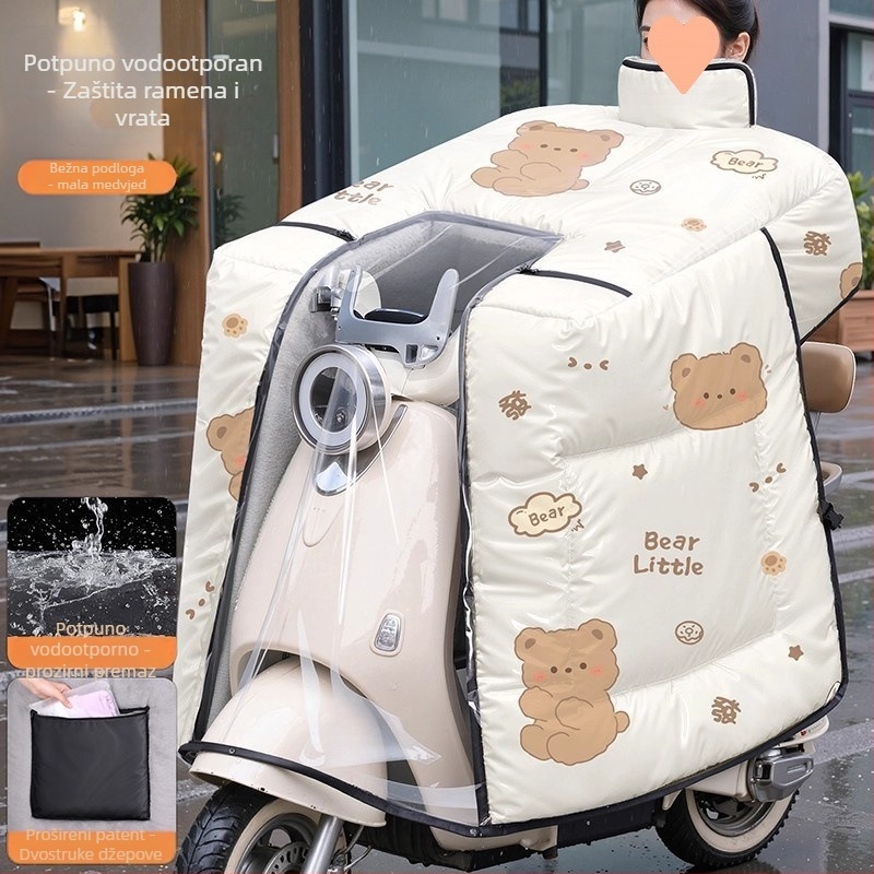 Kapu za električne motocikle otporna na vjetar sa kompletnim pokrivanjem, zimski fleece, vodootporan materijal s memorijskom tkaninom