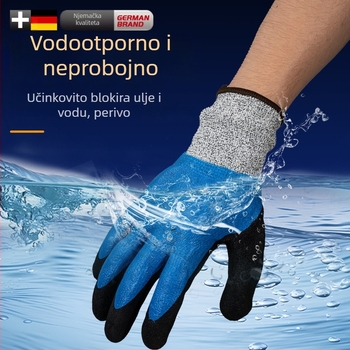 Rukavice za rukovanje morskim plodovima s vanjskim slojem od prirodne gume i Kevlarom; vodootporne, otporne na niske temperature i zadržavaju toplinu