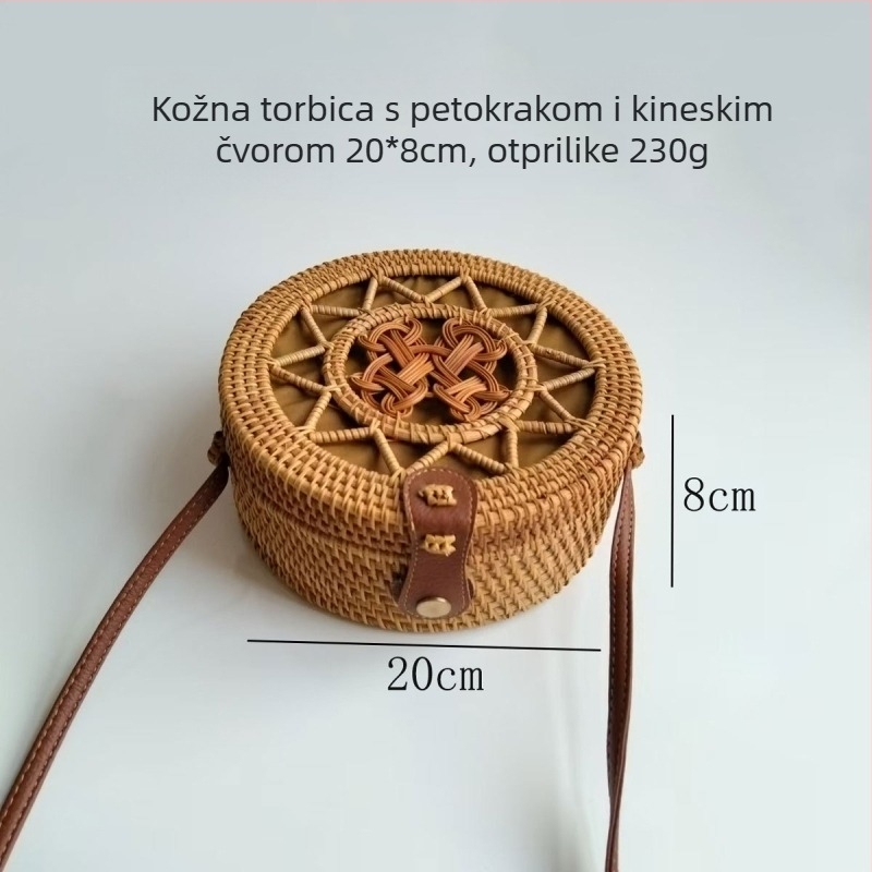 Ratan torba, okruglog oblika, zatvarač s bravom, poliester podstava i džep za mobitel