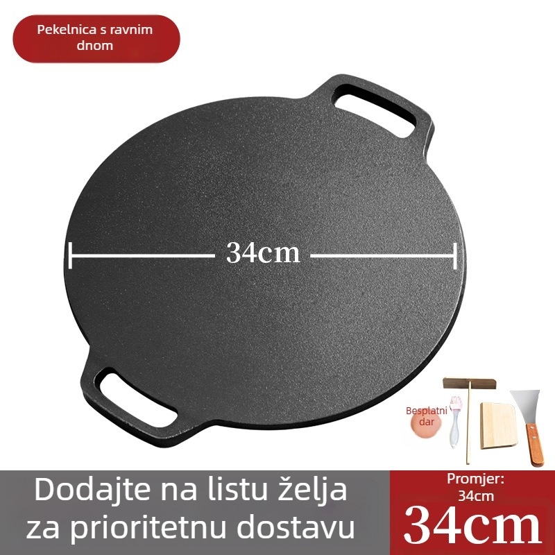 Tanjur za palačinke od lijevanog željeza s ravnim dnom – pogodna za plinsko kuhalo, s jednim dnom, 4,66 kg