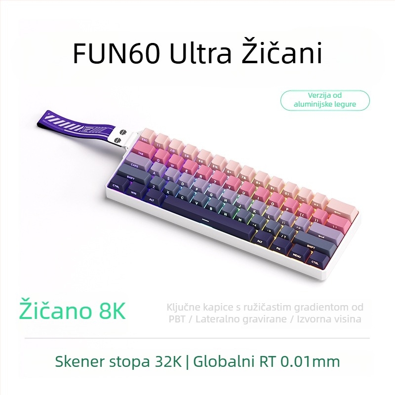 Mehanička tipkovnica s magnetskom osovinom, 61 tipki, aluminijski okvir, RGB pozadinsko osvjetljenje, žično i Bluetooth veza s niskom latencijom