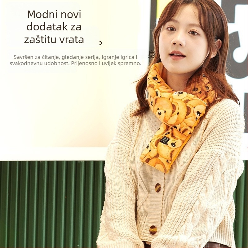 Grafen USB grijaći šal za muškarce i žene – zimska toplina, Lis velvet tkanina, crtani stil