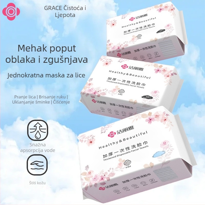 Grace/Jie Liya jednokratne maramice za lice s bisernim uzorkom, od biljnih vlakana, dvostruka upotreba za suho i mokro čišćenje, ekstra debela.