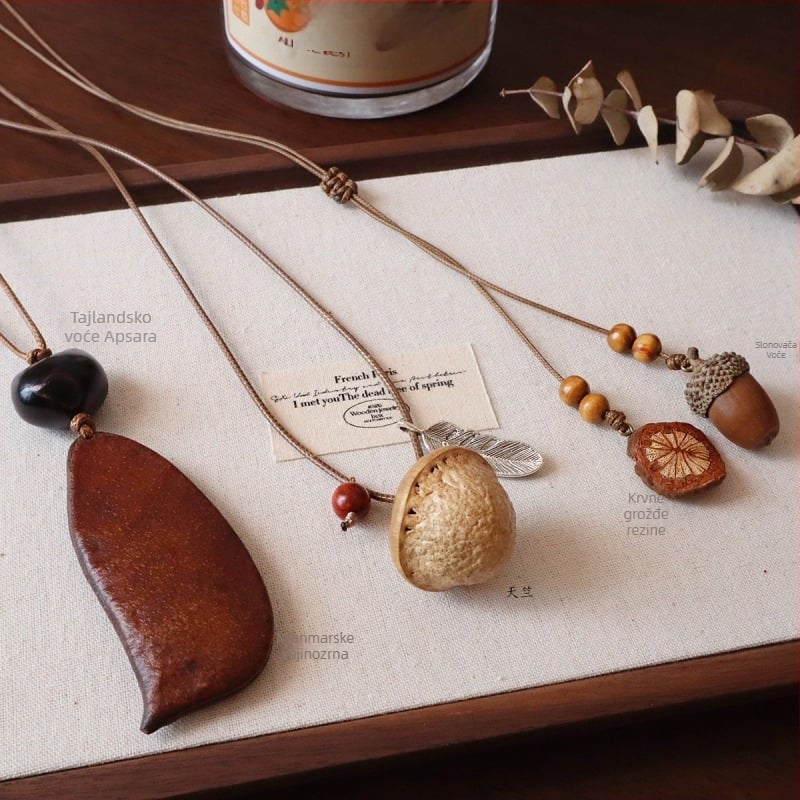 Dugi lanac za džemper, Mori stil, privjesak u obliku cvijeta, materijal: orašasta ljuska, ženski etnički dizajn, izlazak: jesen 2025