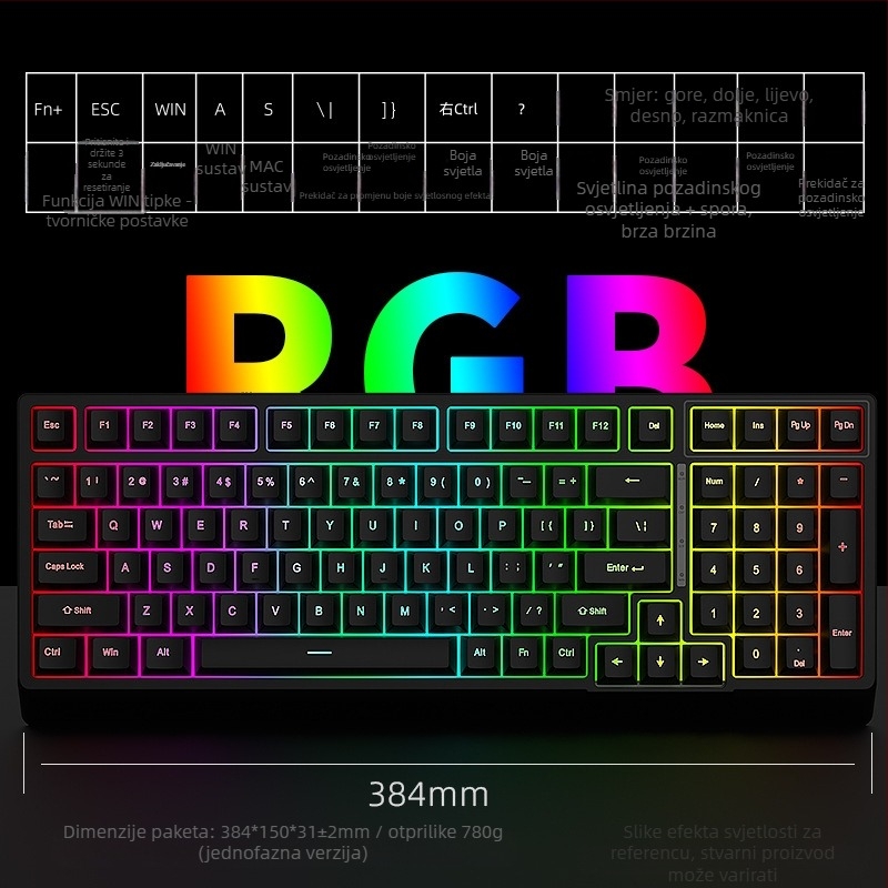 Black Snake YG98 mehanički komplet tipkovnice s RGB pozadinskim osvjetljenjem, žično, više od 98 tipki, mehanički prekidači