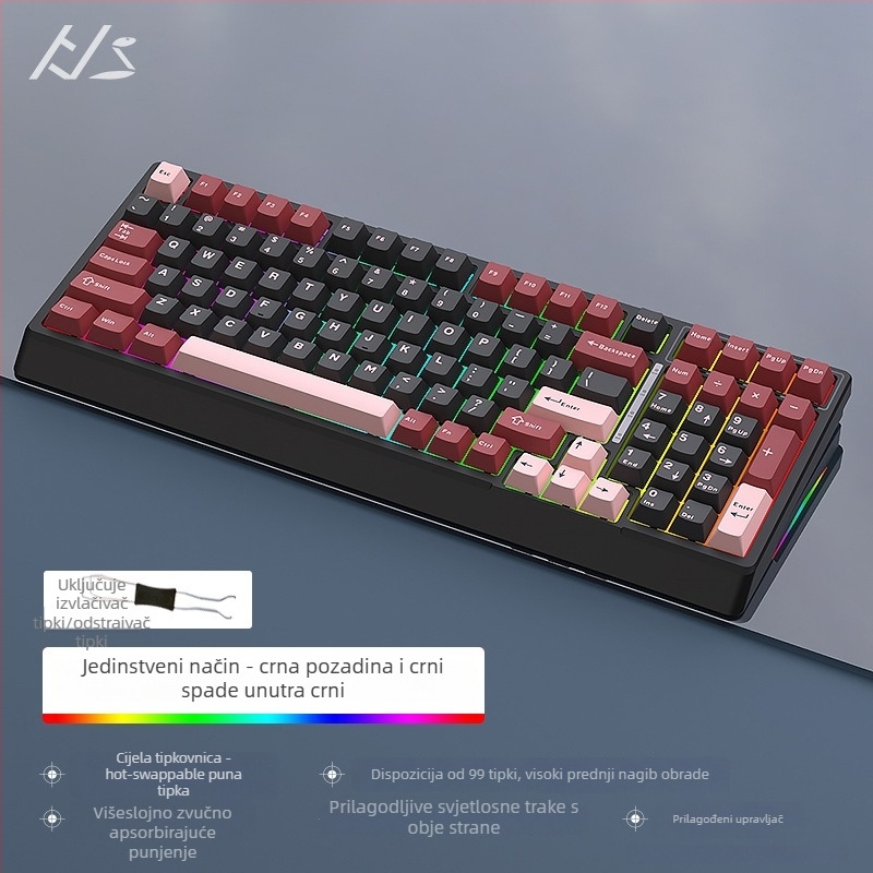 Black Snake YG98 mehanički komplet tipkovnice s RGB pozadinskim osvjetljenjem, žično, više od 98 tipki, mehanički prekidači