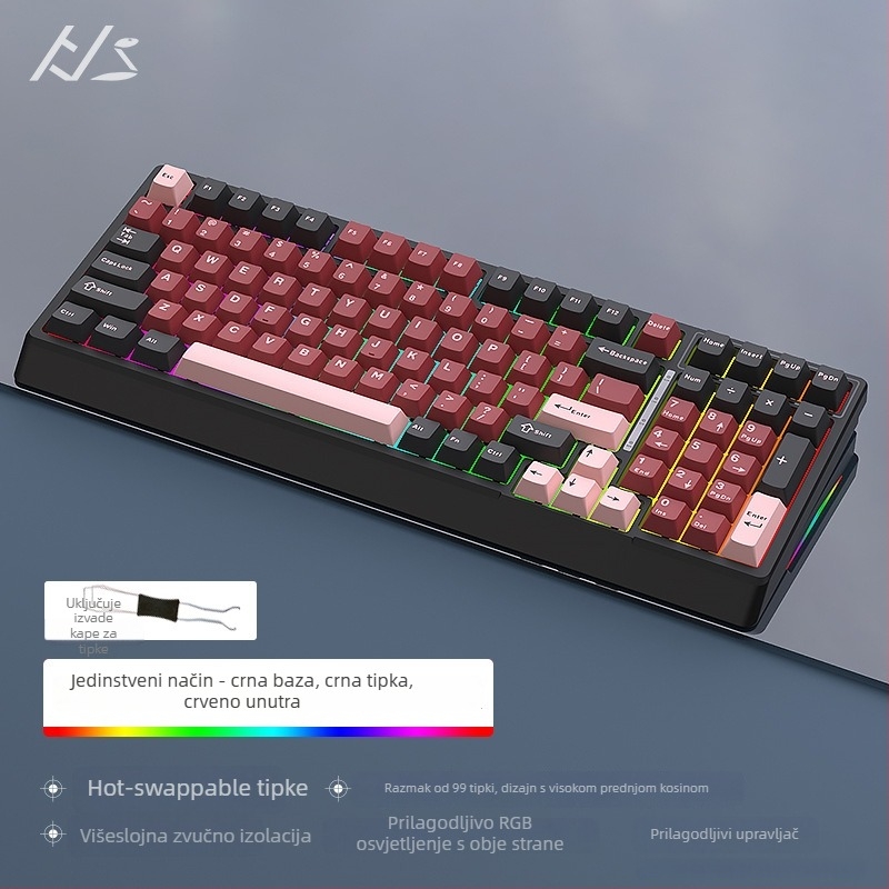 Black Snake YG98 mehanički komplet tipkovnice s RGB pozadinskim osvjetljenjem, žično, više od 98 tipki, mehanički prekidači