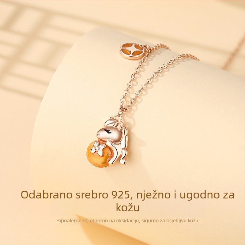 Ženski set ogrlice i naušnice sa znamenjem Konja, S925 srebro, lagani luksuzni dizajn