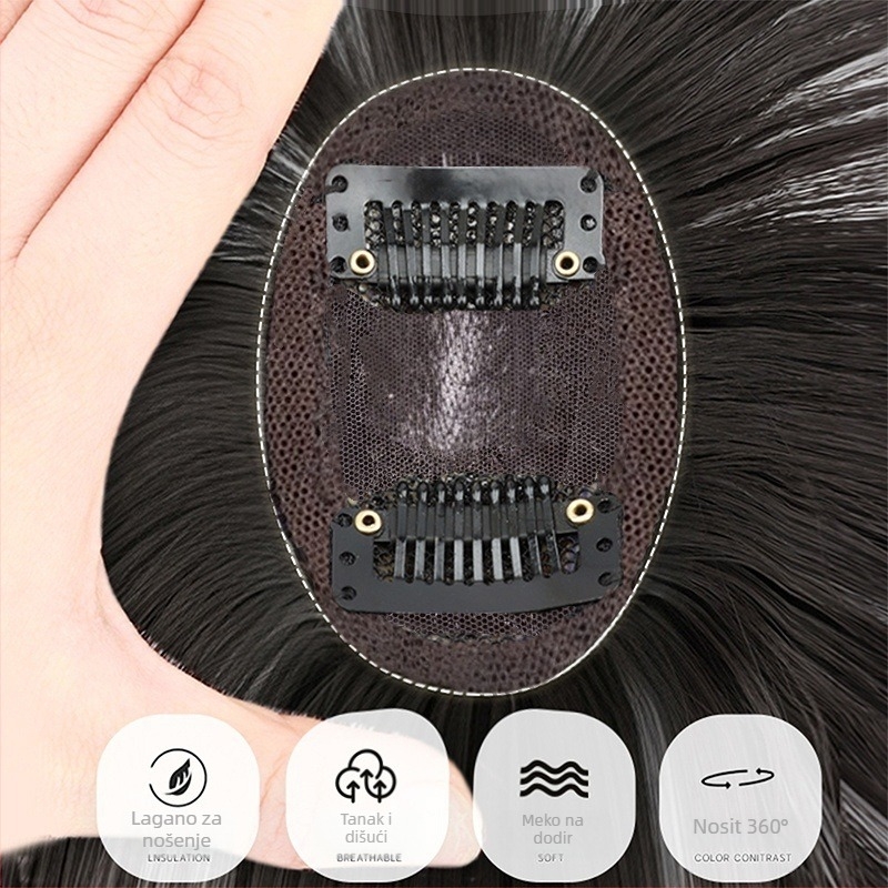 Dijelić kose s frizom u francuskom stilu, tanki nevidljivi zračni šiške, mješavina pravih vlasi, polu ručno pletene, dodaje volumen na tjeme