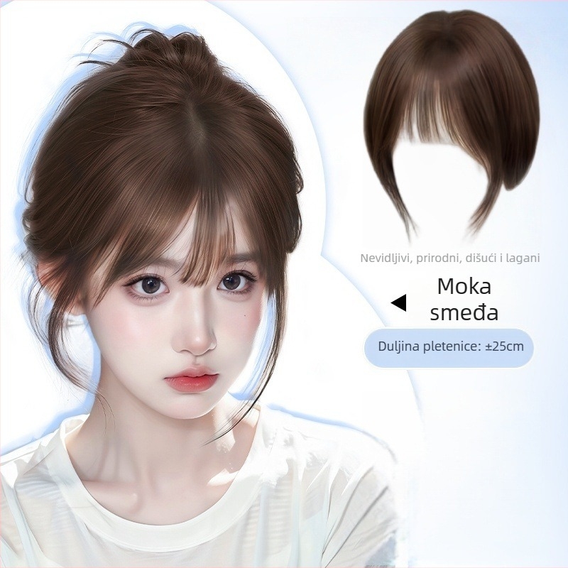 Dijelić kose s frizom u francuskom stilu, tanki nevidljivi zračni šiške, mješavina pravih vlasi, polu ručno pletene, dodaje volumen na tjeme