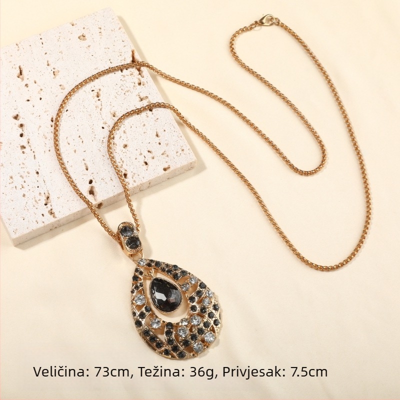 Dugi lančić s kapkastim privjeskom, zmijskim lancem, legura, 81 cm+